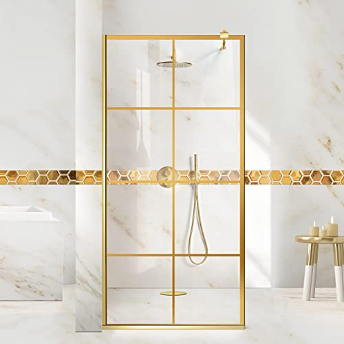 Aqua Roy Gold - Modèle doré - Taille 70 cm à partir de 70/80/90/100/110/120 - Paroi de douche en verre transparent de 8 mm avec revêtement nano sablé (70 x 195 cm)