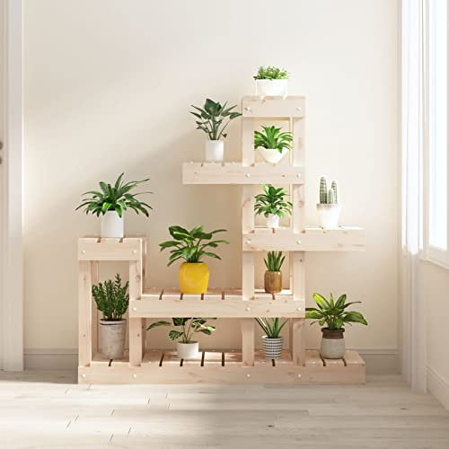 Tidyard Pflanzenständer Blumenständer Blumentreppe Blumenregal Pflanzentreppe Pflanzregal Blumenbank Massivholz Kiefer 92x25x97 cm