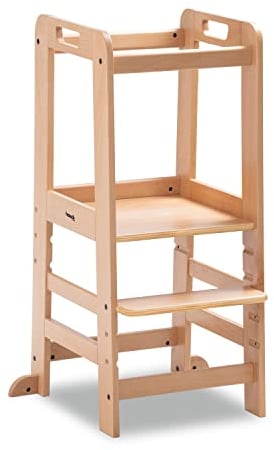 hauck Learn N Explore, Natur - Lernturm für KInder aus FSC® Zertifiziertes Buchenholz, Höhenverstellbar, Stabil Robust, Montessori Lernturm ab 1 Jahr für Küche Tisch Bad