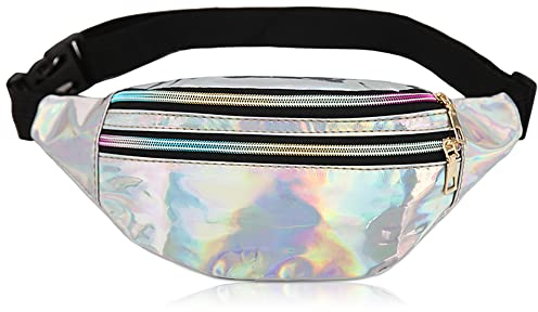 Palwin Gürteltasche Damen Metallic Wasserabweisend Bauchtasche, Neon mit Reißverschluss, 2 Fächer PU Reflektierender Bauchtasche Mädchen Stylisch Kinder für Party Festival Sport Outdoor Travel