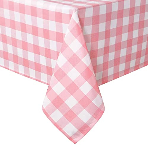 Hiasan Karierte Tischdecke Outdoor wetterfest aus Polyester, abwaschbar schmutzabweisend wasserabweisend knitterfrei Tischtuch für bierzeltgarnitur Esszimmer Party Garten, 130x160cm Rosa und Weiß