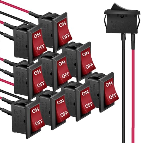 RUNCCI-YUN 10Stück Wippschalter ON-OFF Kippschalter 12V KFZ Schalter SPST Mini Wippschalter 20mm 2-pin AC 10A/125V 6A/250V für Motorrad, Limousine, Boot (rot mit Draht)