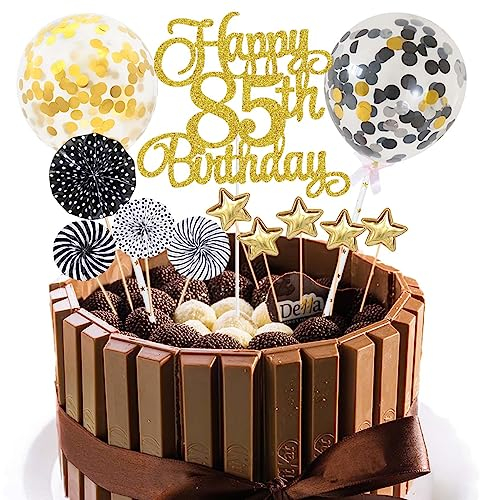 Jxuzh Cake Topper 85 Kuchendeko Geburtstag Gold Happy 85.birthday Kuchendeko 85. Geburtstag Tortendeko 85 Schwarz 85. Geburtstag Kuchen Deko 85 Geburtstag Frau Happy Birthday 85 Geburstagstorte Deko