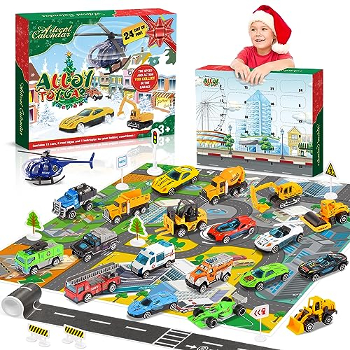Adeokay Adventskalender 2025 Kinder, Legierungsauto - 24 Tage der Überraschung, Weihnachtskalender Geschenk Spielzeug ab 3 4 5 6 Jahre Junge