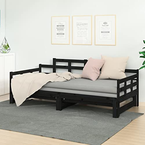 Festnight Tagesbett Ausziehbar Holz 90 x 200 cm Ausziehbett Multifunktionale Tagesbett Schlafcouch Ausziehbar Schwarz Schlafsofa Ausziehsofa Bettgestell Sofabett Holzbett Bettsofa