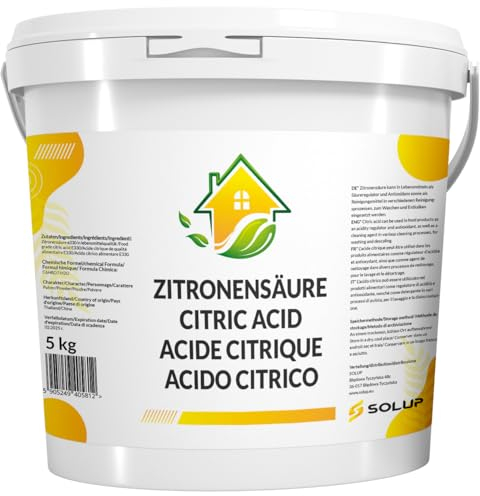 SOLUP Zitronensäure Pulver 5kg I Lebensmittelqualität I Reine Citronensäure Pulver rein I Natürlicher Entkalker Pulver für Kaffeemaschine Wasserkocher Waschmaschine & Haushalt