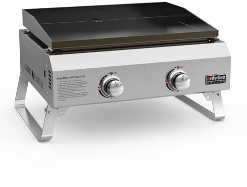 Onlyfire 2-Burner Portable Gas Plancha BBQ, Tabletop Gas Grill with Nonstick Ceramic Coated Griddle for Outdoor Cooking, Patio Party, Camping, RV, 4.7 kW