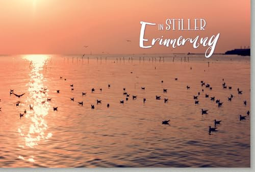 Skorpion Trauerkarte zur Anteilnahme - Sonnenuntergang am Meer mit Vögeln für Abschied und Frieden - mit Umschlag