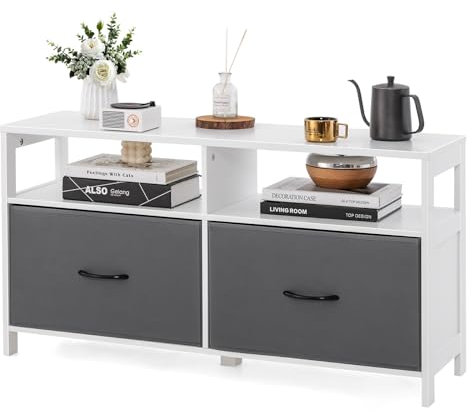 GOPLUS Cómoda con 2 Cajones de Tela Extraíbles y 2 Estantes Abiertos, Aparador de Madera, Cajonera para Dormitorio, Salón, Habitación Infantil, Mueble para TV de hasta 45 Pulgadas (2 cajones)