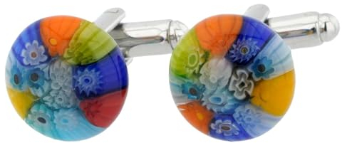 Glass Of Venice Gemelos Millefiori de Cristal de Murano para Hombre Gemelos de Cristal Italiano de 1/2 Pulgada de Cristal de Mosaico Redondo Hecho a Mano en Italia - Multicolor