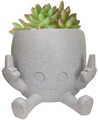 Pot De Fleurs Souriant | Doigt d'Honneur | Jardinières Succulentes en Résine D'Art | Expression Amusante | Décoration De Jardin