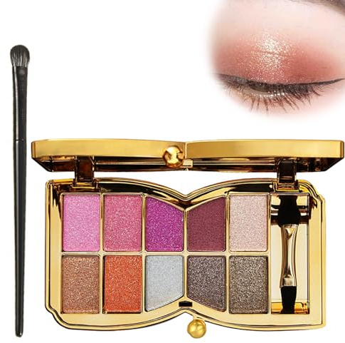 Palette di ombretti glitter da 10 colori, palette di ombretti glitter/carne con pennello lungo per ombretti, palette di ombretti multifunzionale resistente al sudore altamente pigmentati (#07)
