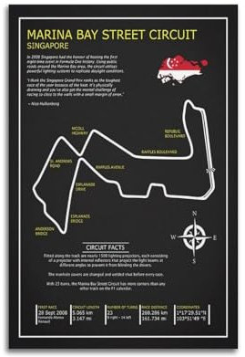 szzmyo Poster Marina Bay Street Circuit, dekoratives Gemälde, modernes ästhetisches Leinwandposter, Schlafzimmer, Kunst, Wohnzimmer, Dekoration, Poster, 30 x 45 cm, ungerahmter Stil