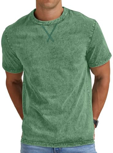 NITAGUT T-Shirts for Herren Baumwolle Rundhals Kurzarm Shirt Vintage Casual Slim Fit Sommer Tee Shirts,Armeegrün,L