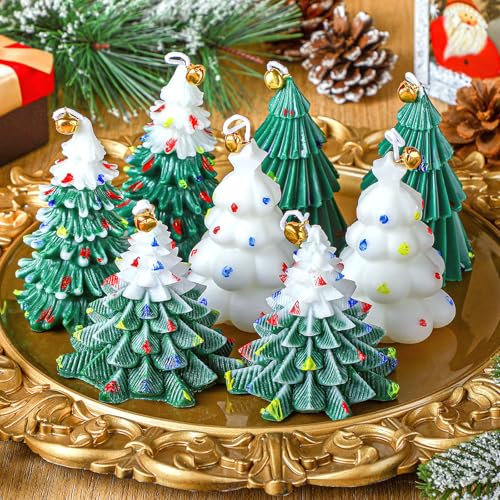 Conelist 8 Pcs Christmas Tree Shaped Candles Handmade Soy Wax Christmas Candles Votive Scented Green White Christmas Tree Tealight Candles for Xmas Home Table Bedroom Bathroom Decorations Party