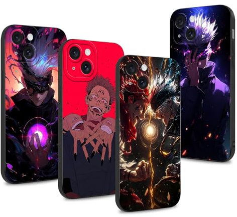 LunarDrift 4 Stück Handyhülle für iPhone 16 pro Hülle 6.3'', Anime Motiv Gojo Satoru Itadori Yuji Manga Muster Schutzhülle Jungs Case Schutz der Linse Design Silikon TPU Cover Stoßfest, Schwarz4