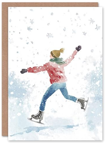 Artery8 Ice Skating Dance With Snowflakes Blank For Him Or Her Art Xmas Festive Christmas Card
