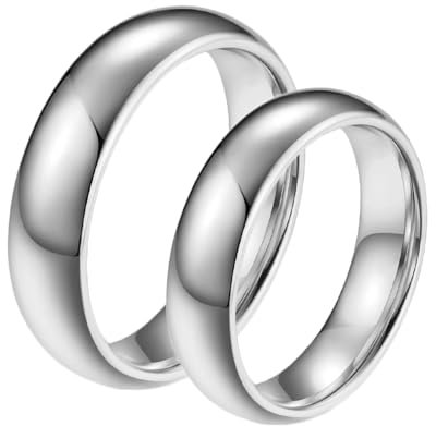 Ring Silber Nordisch, Wolfram Ring Ehering 2 Stück Silberring Poliert 6mm Bandring Größe Damen 52 (16.6) Herren 54 (17.2) für Paare Verlobung