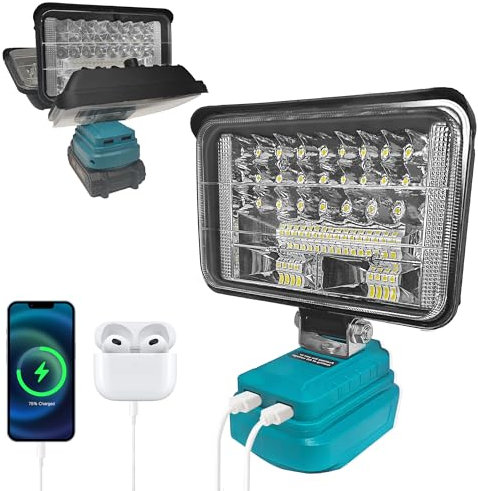 Cordless 60W LED Work Light for Makita 18V Battery, 6800 Lumen Battery Powered Lighting, Waterproof Jobsite Flood Lights for Construction Site, Workshop, Garage, Camping and Car Repairing (No Battery)