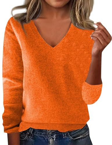 Générique Pull Femme Chic Chaud Couleur Unie Col V/Rond Manche Longue Pull Cachemire Femme Hiver Pull en Tricot Léger Chic et Elegant