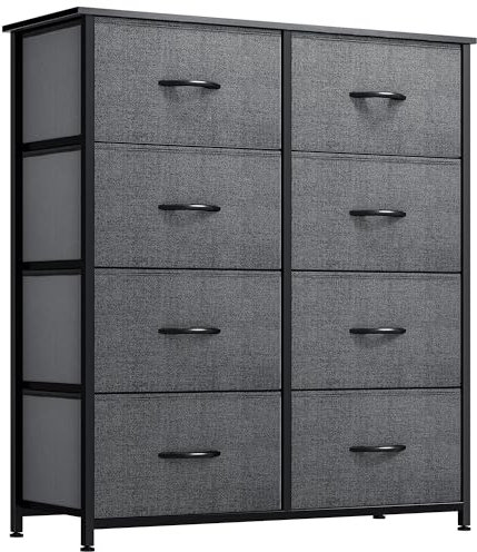 YITAHOME Kommode,Kommode mit 8 Schubladen,Schrank,Stoffschubladen mit Griffen,Metallgestell,Dauerhaft,Schwarz Grau