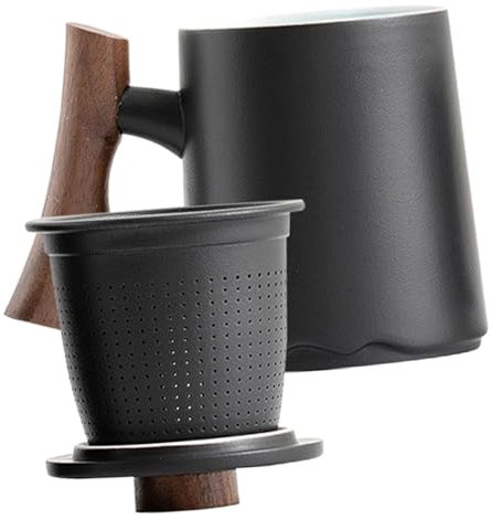 Keramik Teebecher 360ml mit Deckel und Integriertem Filter, Schwarz