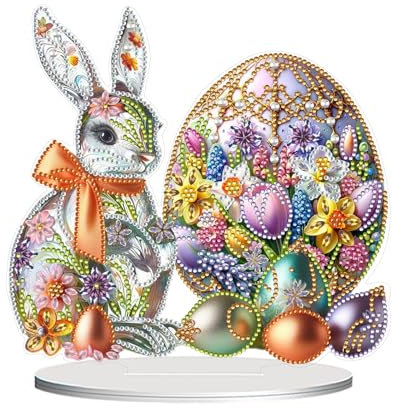 DISDADA DIY 5D Diamond Painting Ostern Aufsteller, Diamant Malerei Tischdeko Kunst Set, für AnfäNger Hausgeschenk Familie Deko Geschenk (D)
