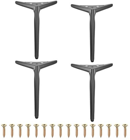 sourcing map Lot de 4 pieds de meubles triangulaires en métal de 25,4 cm, pour canapé, commode, lit, armoire, canapé (noir mat)