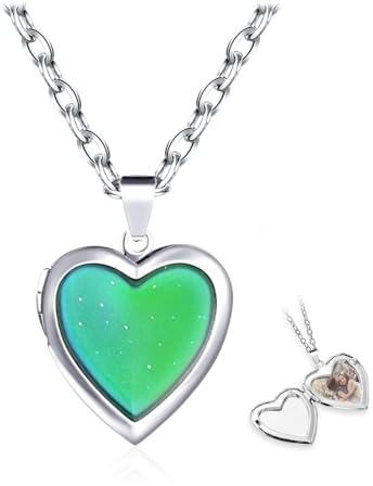 GIDWRIY Stimmungskette Herz Mädchen,Farbwechsel Halskette Damen,Stimmungskette Kinder,Kette Damen Mit Anhänger,Halsketten für Frauen,Necklace Women,Temperatur Halskette Edelstahl für Geburtstags