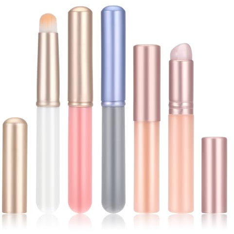 Oruola Lot de 5 applicateurs de baume à lèvres, applicateur de rouge à lèvres en silicone avec couvercle, pinceau de maquillage multifonctionnel, outil de beauté pour rouge à lèvres, baume à lèvres