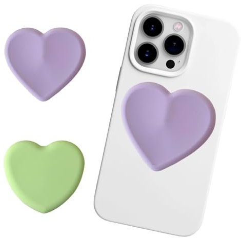 2Pcs Universal Heart-Shaped Phone Grip, Finger Grip with Kickstand, Silicone Ring Phone Holder, Finger Holder Grip, Compatible with Smartphones, Mobiles & Cases, Purple & Green