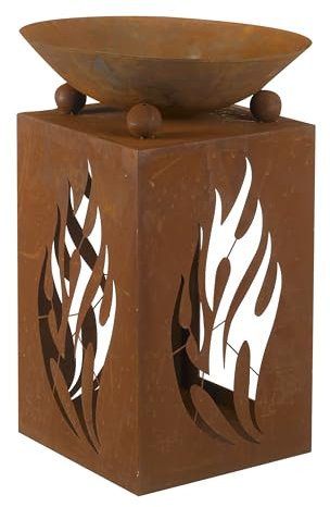 Fuego Feuerpit Feuerschale und Holzregal 63 x 44 cm Feuerkorb Rostoptik, Garten, Terrasse, Balkon, Feuerstelle