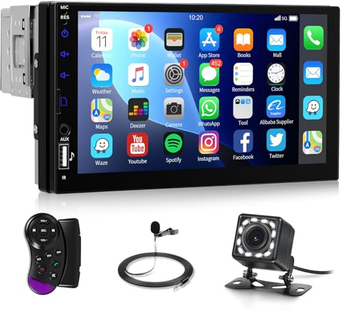 Hodozzy Autoradio 1 Din con Bluetooth, Autoradio con Schermo LCD HD 7 Pollici 1 Din con Mirror Link EQ Radio FM SWC, 7 Colorata Stereo Auto 1 Din MP5 Supporto USB/U Disk/Scheda SD/Tipo-C+ Telecamera