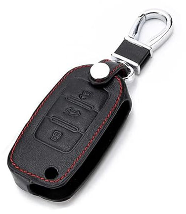 POMPOMPUR Leder-Schlüsselanhänger-Hülle Für Für Octavia 2 A7 A5 Für Fabia Für Superb Für VW Für Polo Für Golf 4 5 6 Für Passat(3 Button Black)