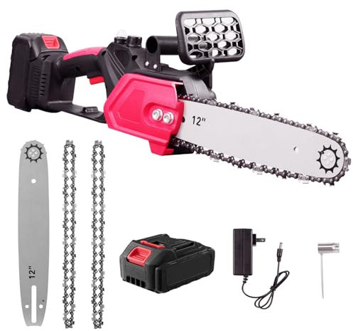 wowspeed 21V Electric Chainsaw with 3000mAh Battery and Charger, 12 Inch 2000W Cordless Electric Chainsaws, Powerful 4500rpm Battery Chainsaw with 2 Chains, Quick and Easy Chain Saw for Tree Pruning