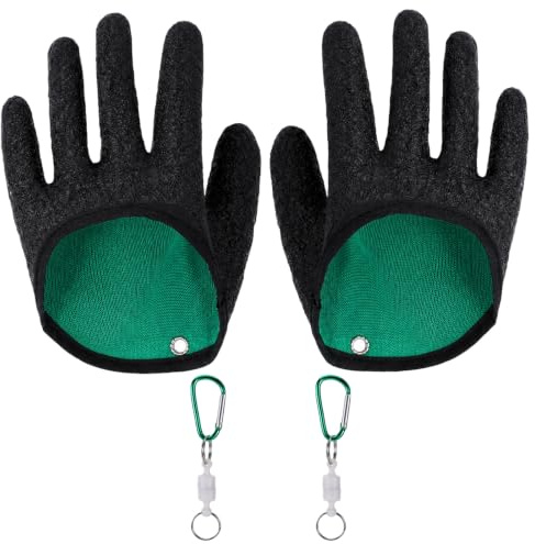 Jaarssho 1 Paar Angelhandschuhe mit 2 Starken Magnethaken Schwarz | Angelhandschuhe Raubfisch Anti-Dorn und Anti-Biss-Wasserdichte, Angelzubehör Sicher für Verschiedene SüßWasserfische