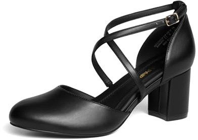 DREAM PAIRS Women's Pointed-Toe Dress Pumps | Chic crossover straps, stable 6.5cm block heel, cushioned comfort insole,versatile heels for work and special occasions.