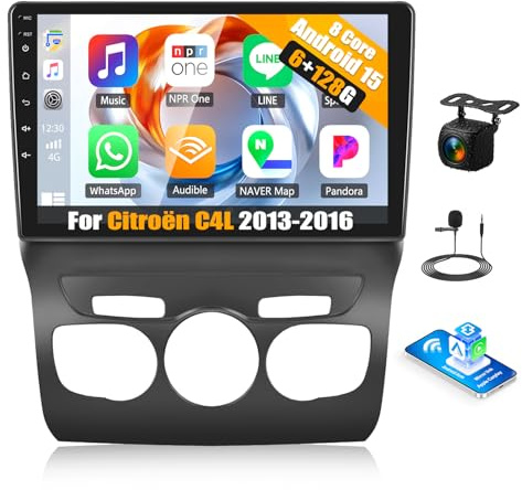 CAMECHO 6+128G 8-Kern Android 15 Navi Autoradio für Citroën C4L 2013-2016, 10 Zoll DSP HiFi Bluetooth Radio mit Wireless Carplay GPS WiFi Android Auto FM RDS Mirror Link +Canbus Rückfahrkamera