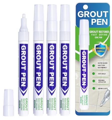 4 Pack White Grout Pen for Tiles Waterproof Refresher & Whitener | Mold-Resistant Tile Grout Pen for Restoring Discoloured & Faded Joints Paint Marker for Bathroom, Kitchen, Floor Tiles Repair