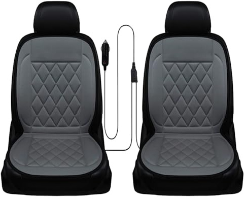 2PCS Comfortable Leather Heated Seat Cushion, Universal Seat Cover Pad, Soft Car Seat Covers with Full Back Seat Protector Pure Black For Winter (Grey)