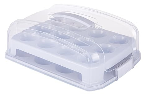 Relaxdays Muffin Transportbox, 24 Cupcakes & Muffins, 2 Etagen, Tragegriff, HBT 16 x 37,5 x 28,5 cm, Kuchenbox, hellgrau