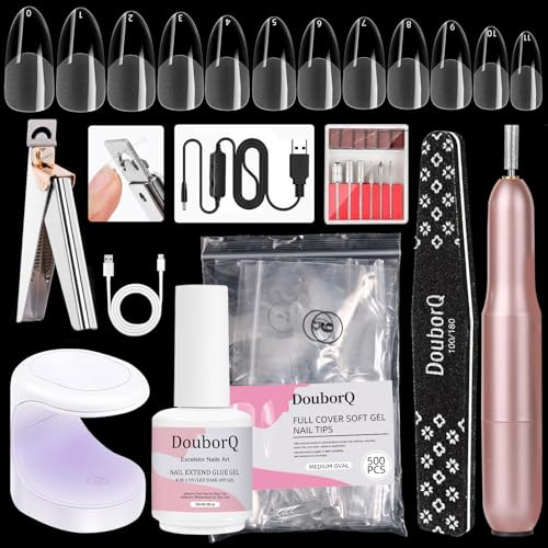 Major Dijit Gel X Starter Set mit Nagelfräse, 4-in-1 UV/LED Gel 15ml, UV-Lampe, 500 Soft Gel Nagelspitzen für Nagelverlängerungen (Oval)