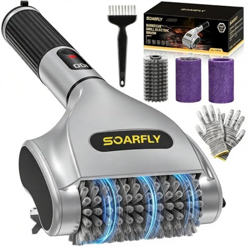 SOARFLY Electric BBQ Grill Brush, 800RPM Grill Cleaner for Outdoor Grill with 2-Speed & 20kg Torque–Last 3.5H, Dual LED Light for Night, No Bristle Drop Safe for Cast Iron Stainless, Gifts for Men Dad