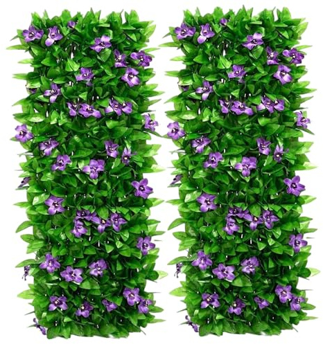 Faroby 2Pcs Balcony Privacy Screen, Artificial Purple Orchid Fence Privacy Screen Foldable Decorative Faux Ivy for Patio Outdoor, Purple