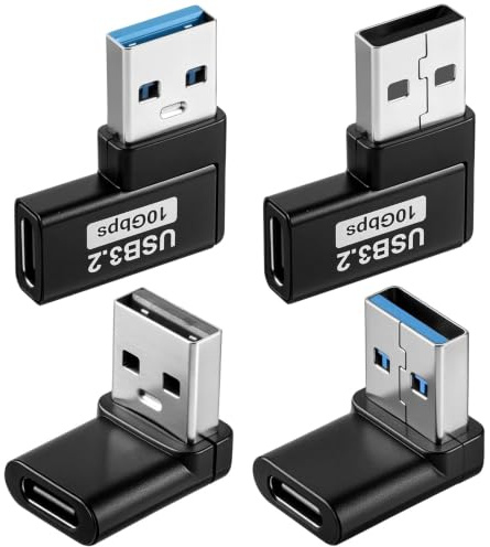 TAKUZA USB C Winkelstecker 90 Grad 4 Stück USB A auf C Adapter | USB Winkelstecker 90 Grad 15W Schnellladung, USB C Winkel Adapter für Laptop, PC & Powerbank, PVC Gehäuse