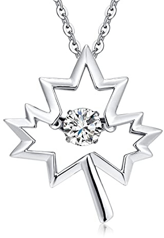 jiamiaoi Maple Leaf Necklace Silver Diamond Necklace for Women Tree Necklaces Tree of Life Sterling Silver Ladies Necklaces for Mom