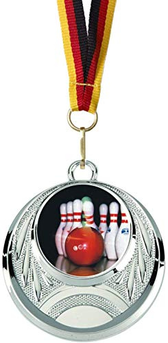 Verlag Reiner Kullack 10er-Set Medaillen »Bowling«, mit 25 mm Sportfoto-Emblem (Folie, bunt), Medaille mit Band für Turnier oder als Mitgebsel für Kindergeburtstag