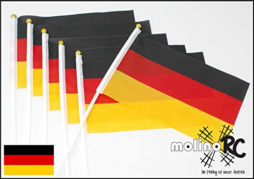 molinoRC 6x Deutschland Flagge klein 20 x 14 cm - wetterbeständig mit 30 cm Stab zum Halten oder Hinstellen - Deutschland Fahne - Deutschland Fanartikel