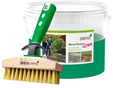 Osmo Wood Reviver Power Gel 2.5L & Decking Cleaning Brush – Restores Greyed Exterior Wood – Revives Natural Timber Colour – Deep Cleaning Gel for Decking, Cladding & Garden Furniture