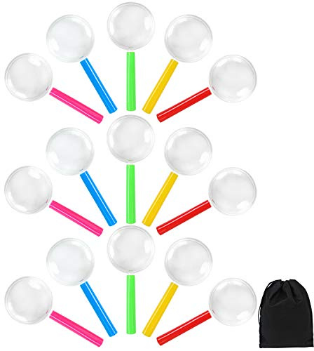 Elcoho 30 Pack Plastic Magnifying Glasses 3X Colorful Magnifying Glasses Party Favors with a Storage Bag, 5 Colors